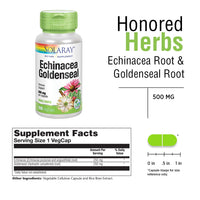 Thumbnail for SOLARAY Echinacea Root & Goldenseal Root Supplement - 500 mg per Serving, Non-GMO, Vegan & Lab Verified - 100 Count VegCaps