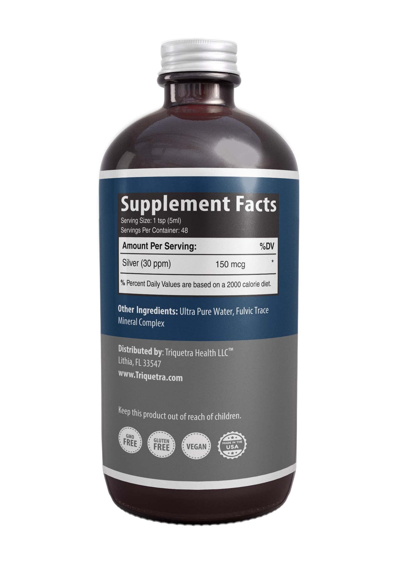 Bioactive Colloidal Silver - 8 oz, Glass Bottle, Vegan, Safe Doses with Highest Effectiveness - Nano Ions, 30 PPM - Immune Support (48 Servings)