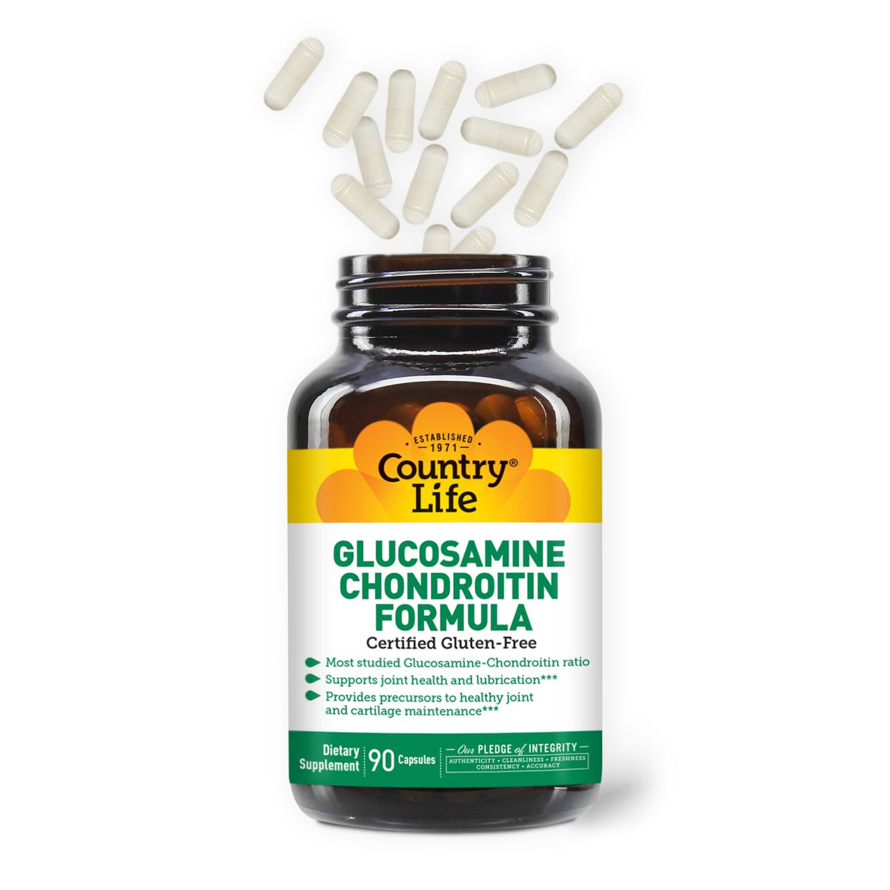 Country Life Glucosamine Chondroitin 1500mg/1200mg - Supports Joint Health & Lubrication - Maintains Healthy Cartilage, Tendon, Joint Tissue - Gluten Free, Non-GMO - 90 Capsules - For Adults