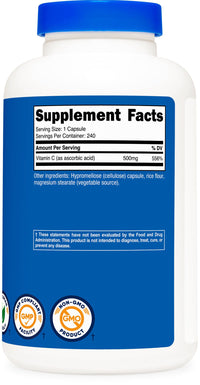 Thumbnail for Nutricost Vitamin C 500mg, 240 Capsules, Vegetarian, Gluten Free & Non-GMO