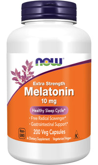 Thumbnail for NOW Foods Supplements, Melatonin, Extra Strength 10 mg, Free Radical Scavenger*, Healthy Sleep Cycle*, 200 Veg Capsules