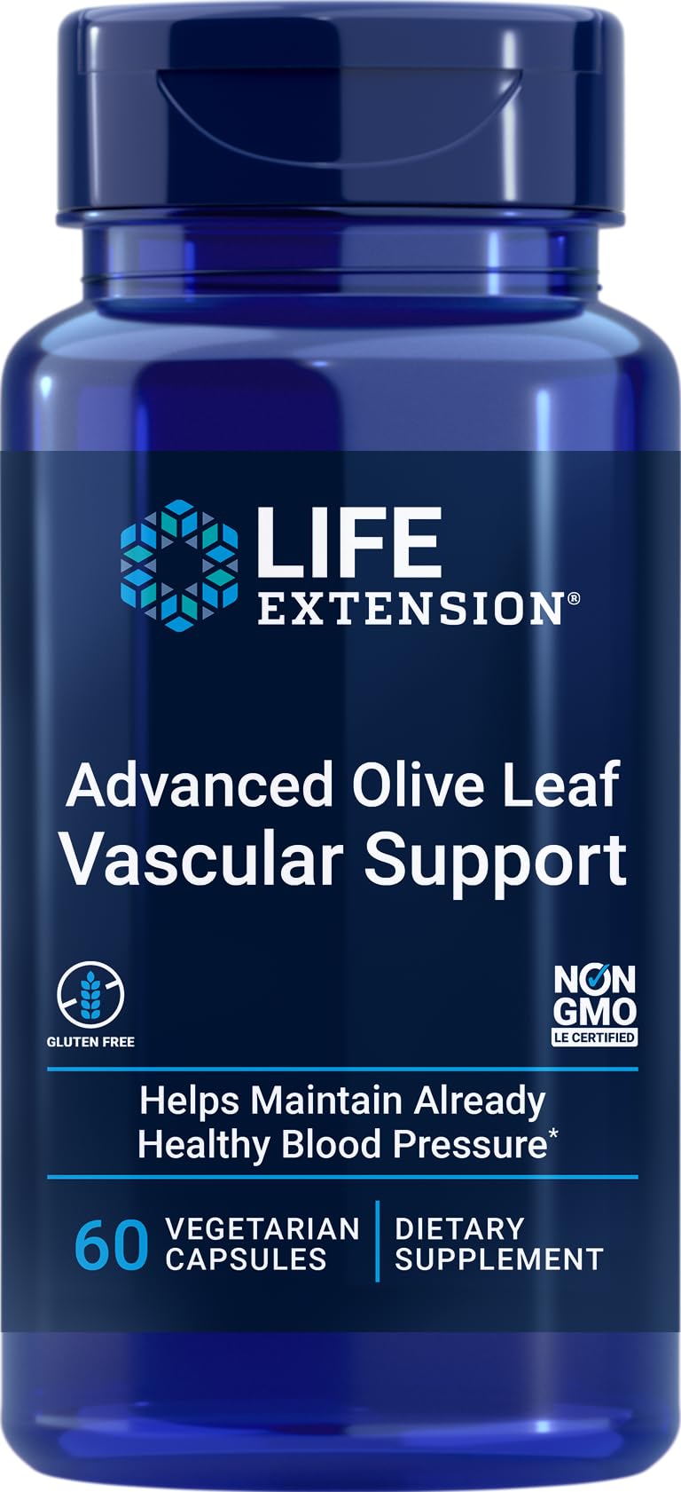Life Extension Advanced Olive Leaf Vascular Support, Olive Extract, Celery Extract, oleuropein, Blood Pressure Health Support, Cardiovascular Health, Vegetarian, Gluten-Free, Non-GMO, 60 Capsules