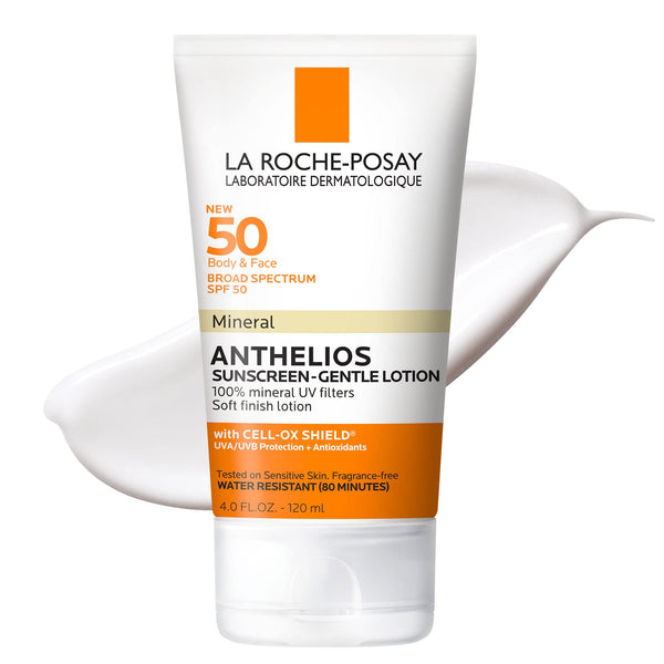 La Roche-Posay Anthelios Mineral Sunscreen SPF 50 Gentle Lotion, Broad Spectrum SPF + Antioxidants, Face & Body Sunscreen, Titanium Dioxide & Zinc Oxide, Oxybenzone Free, Oil Free
