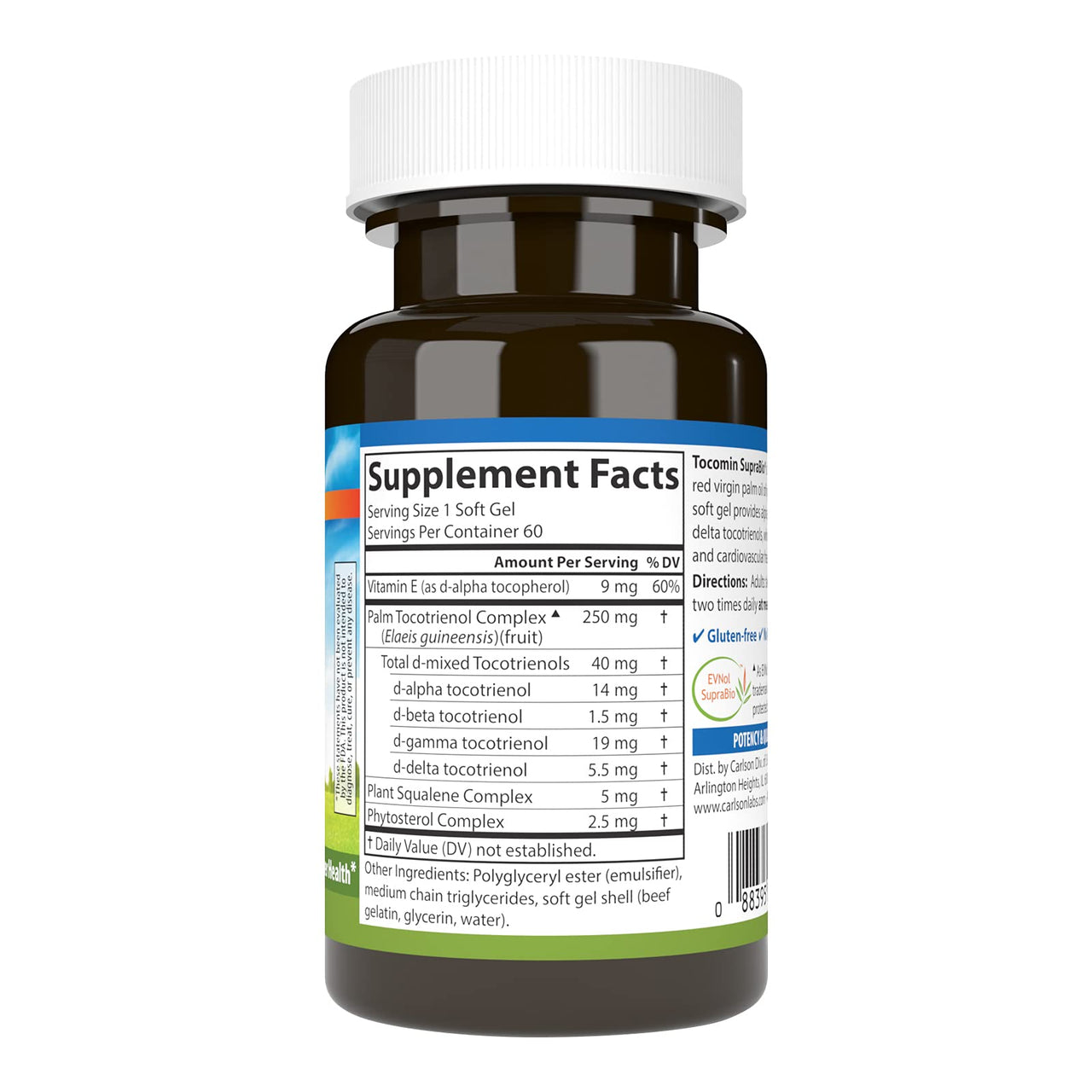 Carlson - Tocomin SupraBio, Bio-enhanced Tocotrienol Complex, Supports Healthy Brain & Cardiovascular System, 60 soft gels