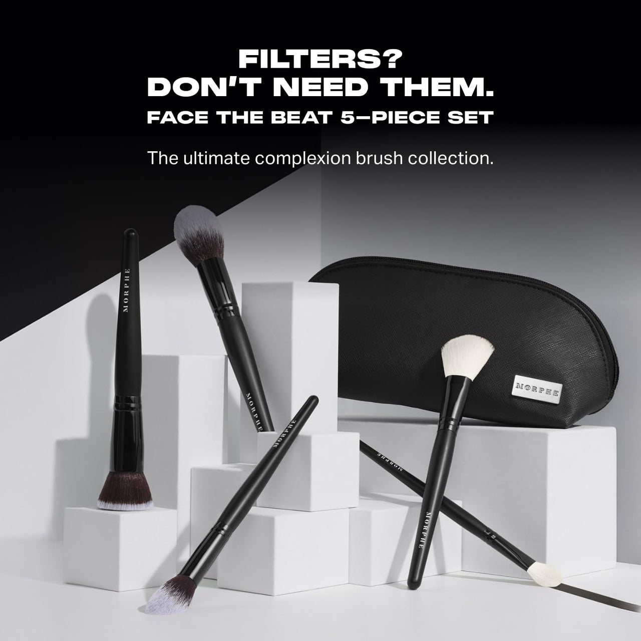 Morphe Face The Beat Makeup Brushes - 5 Piece Makeup Brush Set with Foundation, Blush, Contour & Blending Brushes - Made with Synthetic Bristles & Includes Makeup Brush Case (5 Count)