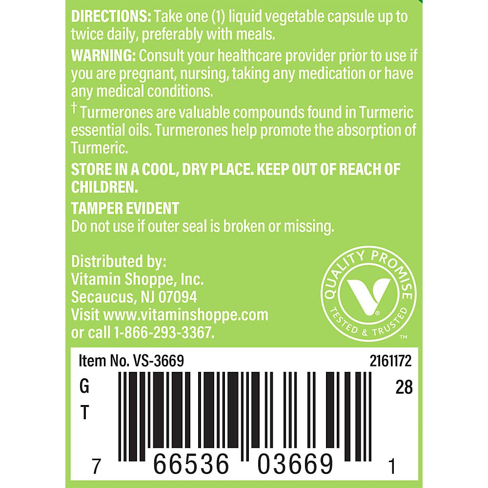 The Vitamin Shoppe Full Spectrum Turmeric with Turmerones 400MG, Easily Absorbed, Contains Supercritical Extract, Supports Joint Mobility (60 Liquid Capsules)