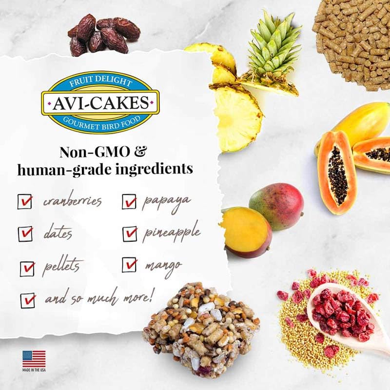 LAFEBER'S Fruit Delight Avi-Cakes Pet Bird Food, Made with Non-GMO and Human-Grade Ingredients, for Cockatiels Conures Parakeets (Budgies) Lovebirds (8 oz Pack of 1)