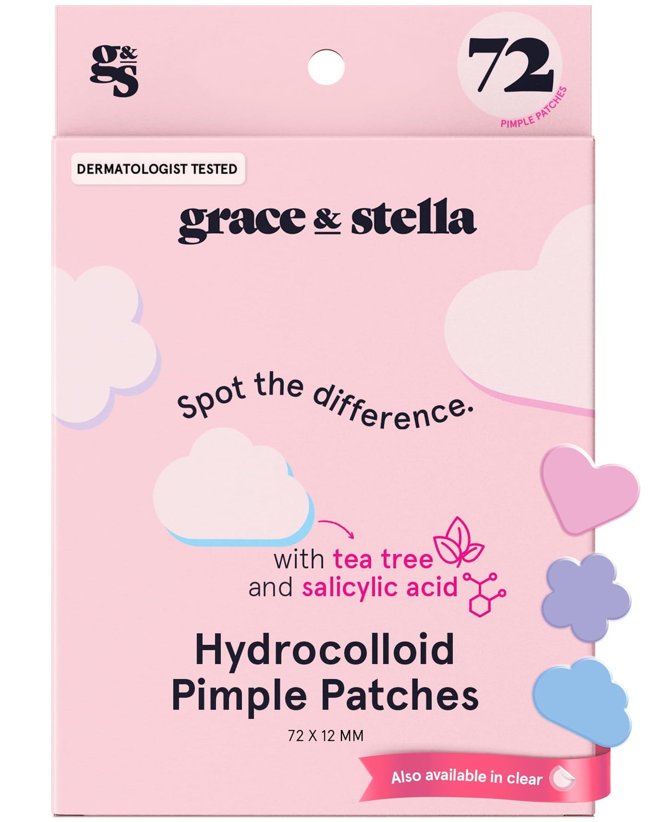 grace & stella Pimple Patches For Face - Hydrocolloid Acne Patches for Face - Dermatologist Tested, Vegan, Cruelty-Free Zit, Pimple Stickers (Feel-Good (72-Pack))