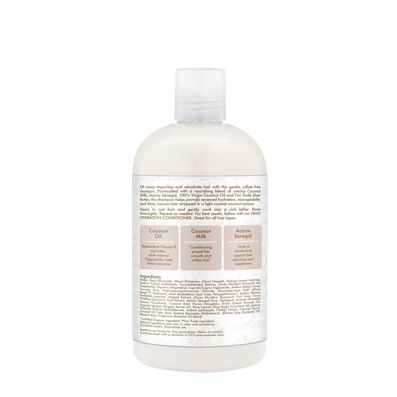 Shea Moisture Daily Hydration Shampoo hair care for all hair types 100% Virgin Coconut Oil with Coconut Oil, Coconut Milk, Acacia Senegal 384 ml