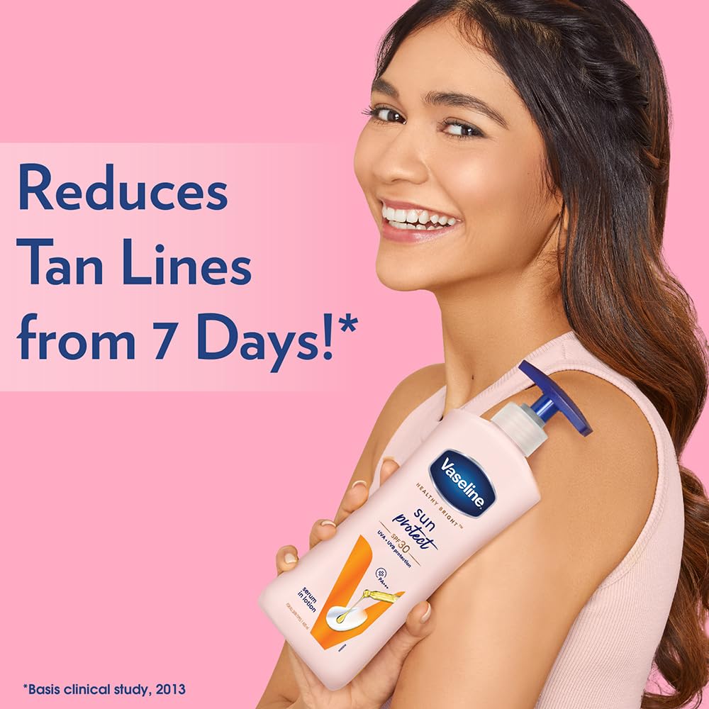 Vaseline Healthy Bright Sun Protection Body Lotion SPF 30 400 ml, Daily Moisturizer for Dry Skin, Gives Non-Greasy Glowing Skin - For Men & Women