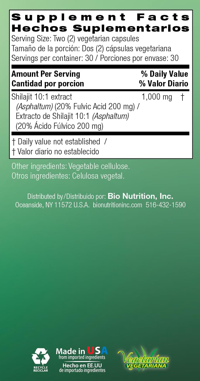 Bio Nutrition Shilajit (Asphaltum), 60 Vegetarian Capsules (500 mg per Capsule)