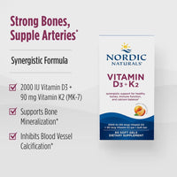 Thumbnail for Nordic Naturals Vitamin D3 + K2, Orange Taste - 60 Soft Gels - Synergistic Support for Bones, Immune Function & Calcium Balance - Non-GMO - 60 Servings