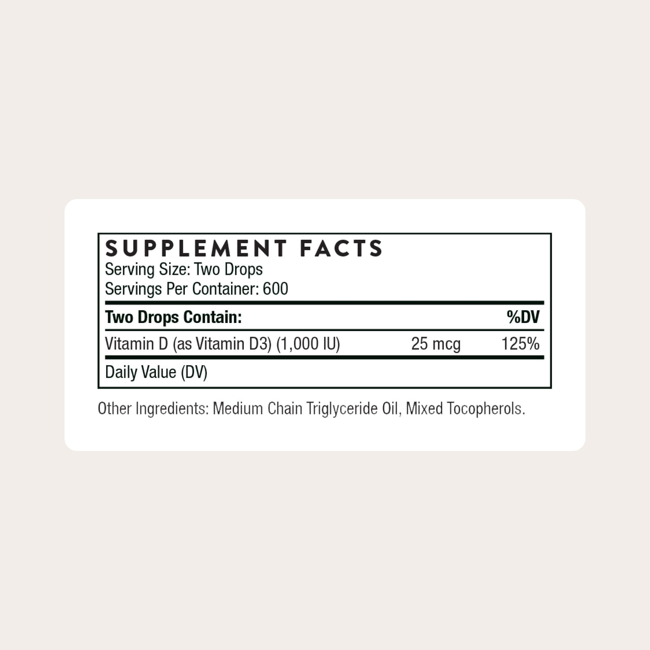 THORNE - Vitamin D Liquid - Vitamin D Supplement - Supports Healthy Bones and Muscles, Cardiovascular Health & Immune Function* - 1 Fl Oz (30 ml) - 600 Servings