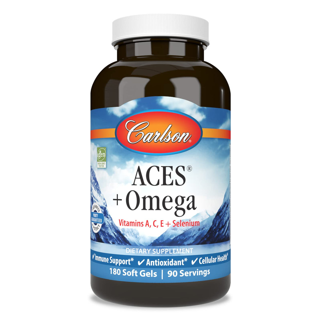 Carlson - ACES + Omega, Vitamins A, C, E & Selenium + Omega-3s EPA and DHA, Health Support, 180 Softgels