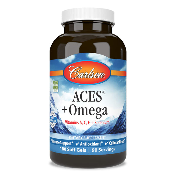 Carlson - ACES + Omega, Vitamins A, C, E & Selenium + Omega-3s EPA and DHA, Health Support, 180 Softgels