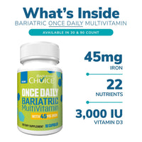 Thumbnail for Bariatric Choice Once-Daily Bariatric Multivitamin with 45 mg of Iron | Easy to Swallow Capsule | Vitamin for Bariatric Surgery Patients | 90 Count (3-Month Supply)