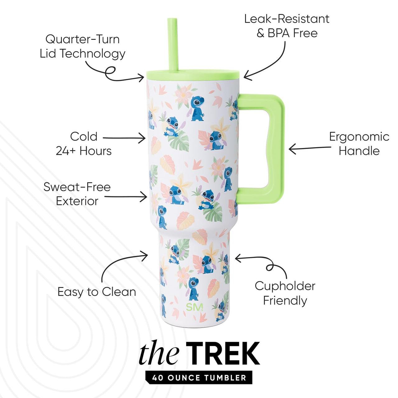 Simple Modern Disney 40 oz Tumbler with Handle and Straw Lid | Insulated Stainless Steel Water Bottle Travel Mug | Gifts for Women Men | Trek Collection | 40oz | Stitch Paradise