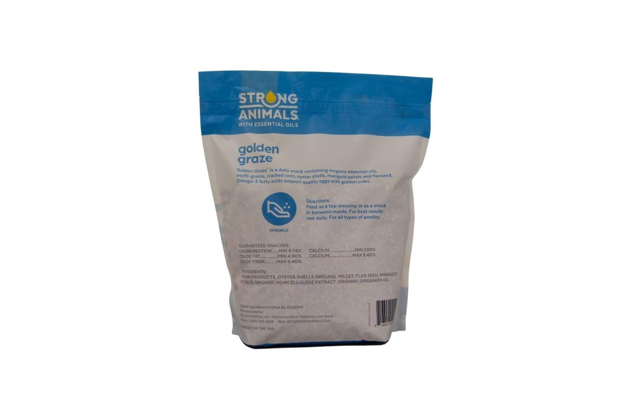 Strong Animals Golden Graze - Daily Snack for Chickens containing Oregano Essential Oil, Multi-Grains, Cracked Corn, Oyster Shells, Marigold Petals and Flaxseed (5 lbs)