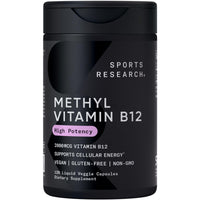 Thumbnail for Sports Research® Celular Energy Pack - Plant Based Vitamin B12 as Methylcobalamin 2000mcg + CoQ10 100mg Enhanced w/Coconut Oil & Bioperine + High-Absorption Magtein® 2000mg