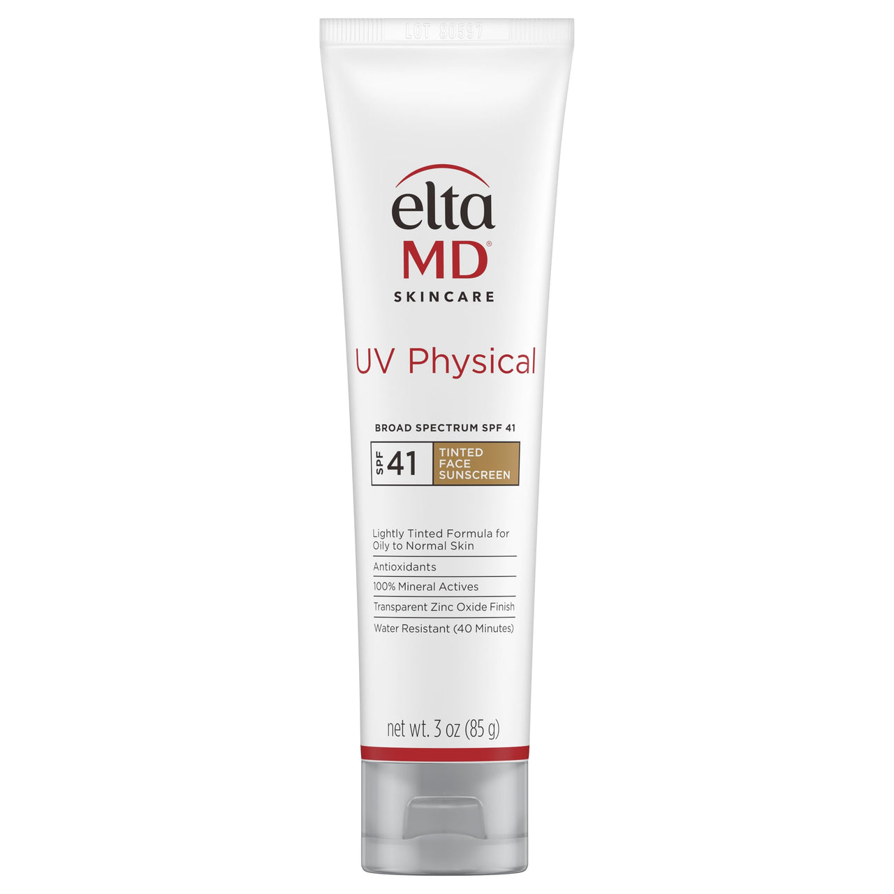 EltaMD UV Physical Tinted Mineral Sunscreen for Face SPF 41, 100% Mineral Actives Tinted Face Lotion, Water Resistant, Paraben-Free, Transparent Zinc Oxide Finish, Facial Travel Size Sunscreen 3 oz