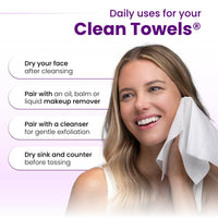 Thumbnail for Clean Skin Club Healthy Aging Clean Towels® XL, Smooths Fine Lines Wrinkles & Texture in 6 weeks, Treated for Extra Softness, Disposable Face Towels, Anti Aging Makeup Remover Dry Wipe, 50 count