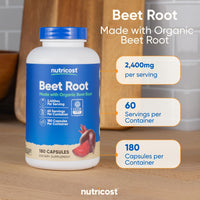 Thumbnail for Nutricost Beet Root 2400mg, 180 Capsules - CCOF Certified Made with Organic Beet Root, Superfood, 60 Servings