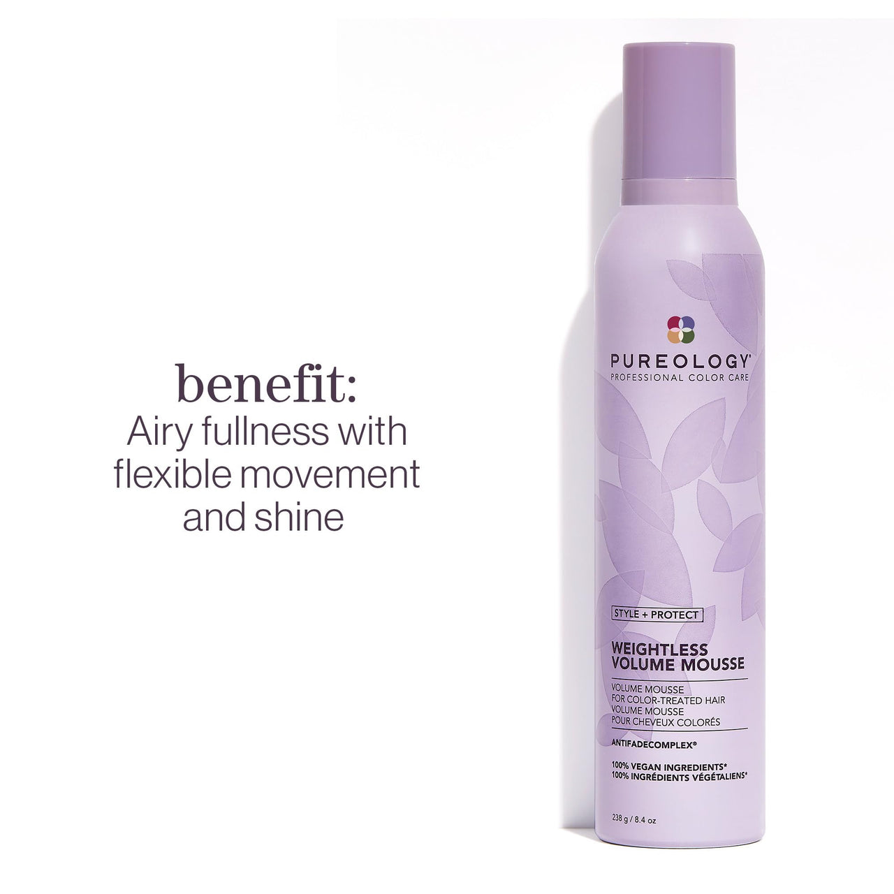 Pureology Style + Protect Weightless Volume Mousse | For Fine, Color-Treated Hair | Lightweight, Volumizing Mousse | Sulfate-Free | Vegan | Updated Packaging | 8.4 Oz. |