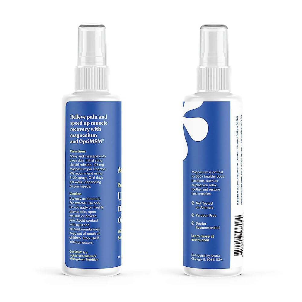 ASUTRA Ultra Magnesium Oil Spray with OptiMSM, 4 fl oz - Topical Magnesium, Rapid Absorption, Pure, Odorless and Non-Greasy, Derived from Zechstein Seabed