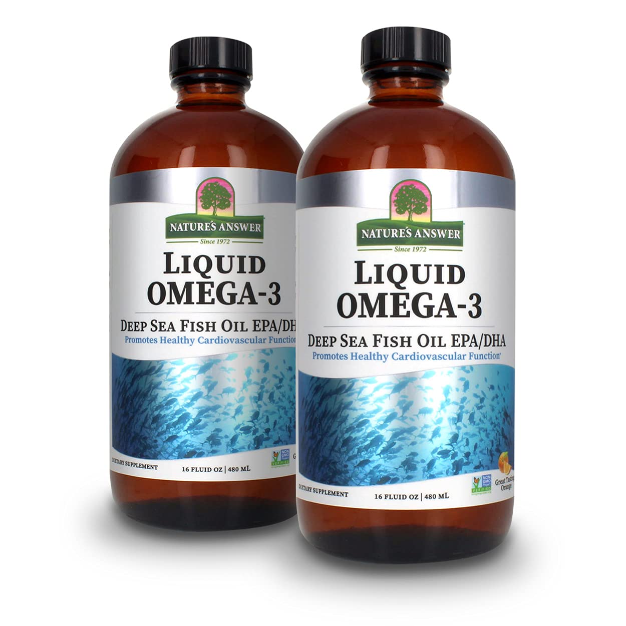 Nature's Answer Liquid Omega-3 | Deep Sea Fish Oil with EPA/DHA Dietary Supplement | Cardiovascular Support | No Preservatives & Gluten-Free 16oz (Pack of 2)
