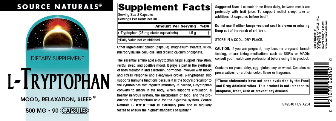 Source Naturals: L-Tryptophan, 500 mg 90 caps