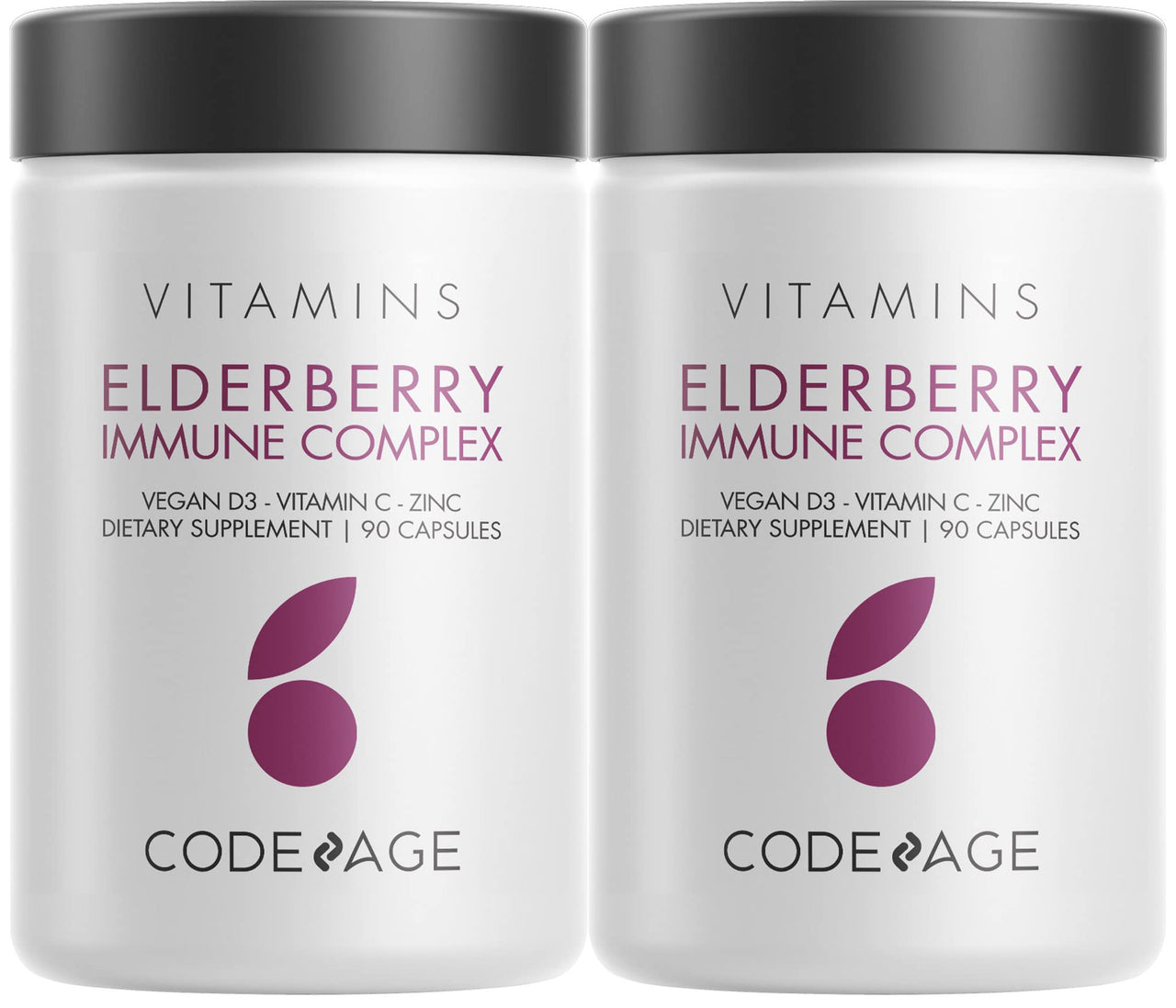 Codeage Organic Black Elderberry Supplement - Vitamin C, D, Zinc - Fermented Black Elderberries Vitamins - Elderberry Fruit Extract Pills Concentrate – Sambucus Berries Flavonoid - Vegan - 2 Pack