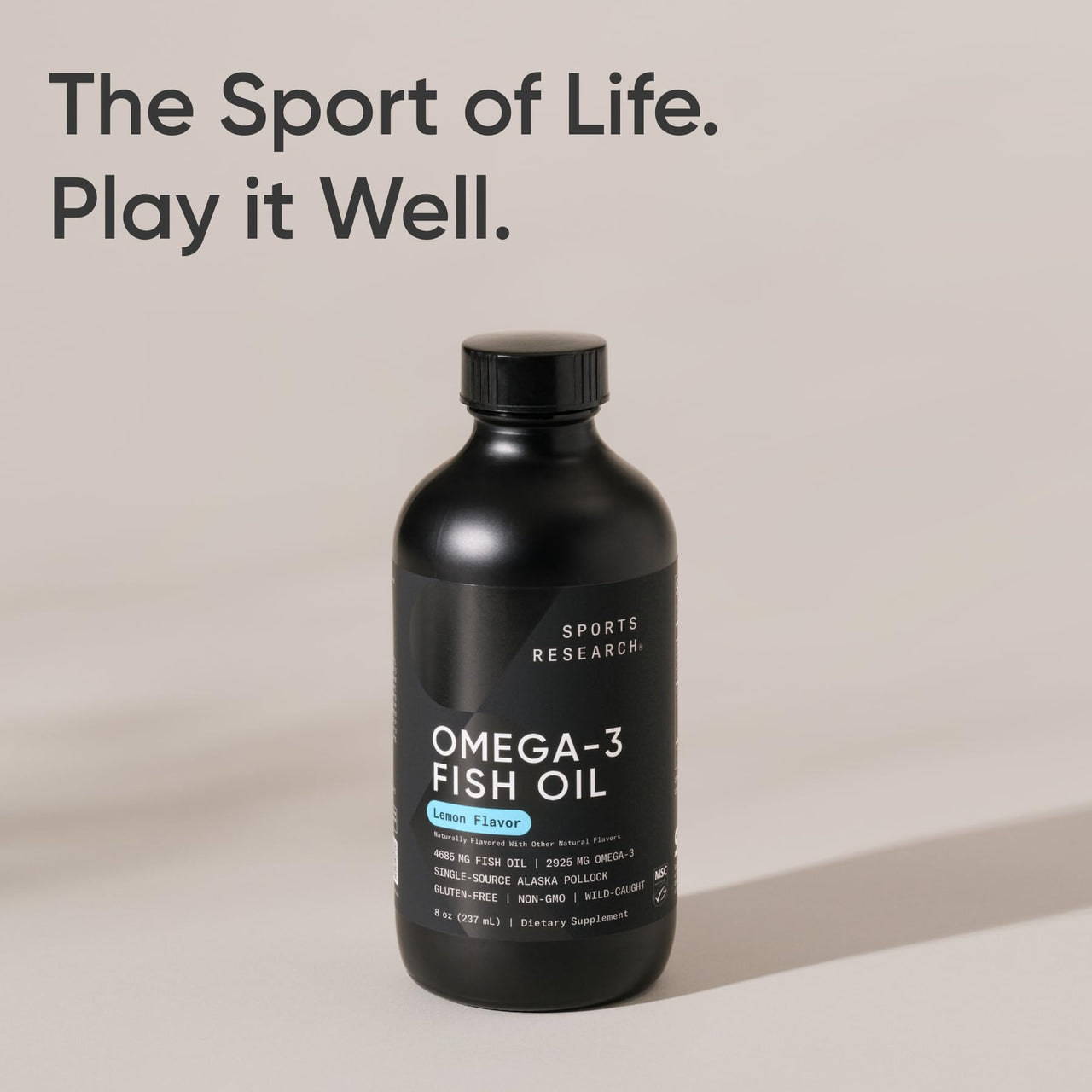 Sports Research® Omega-3 Fish Oil, 8oz Glass Bottle - 4685mg of Wild Caught Alaska Pollock Fish Oil per Serving - Easy-to-Take Liquid · Lemon Flavor · Non-GMO · MSC Certified Sustainable - 48 Servings