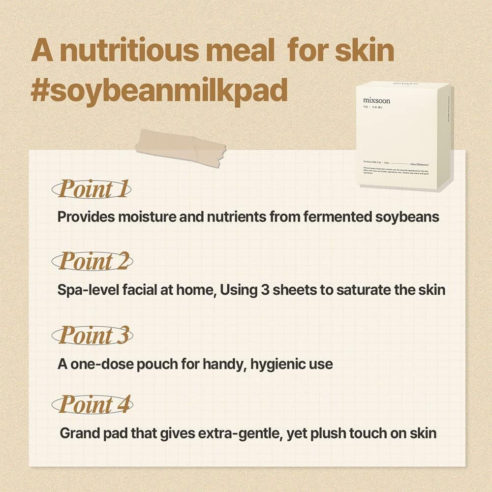 mixsoon Soybean Milk Pad 10ea Milky Texture Sheet Pad for Sensitive Skin Nourishing Moisturizer Korean Glass Skin Care