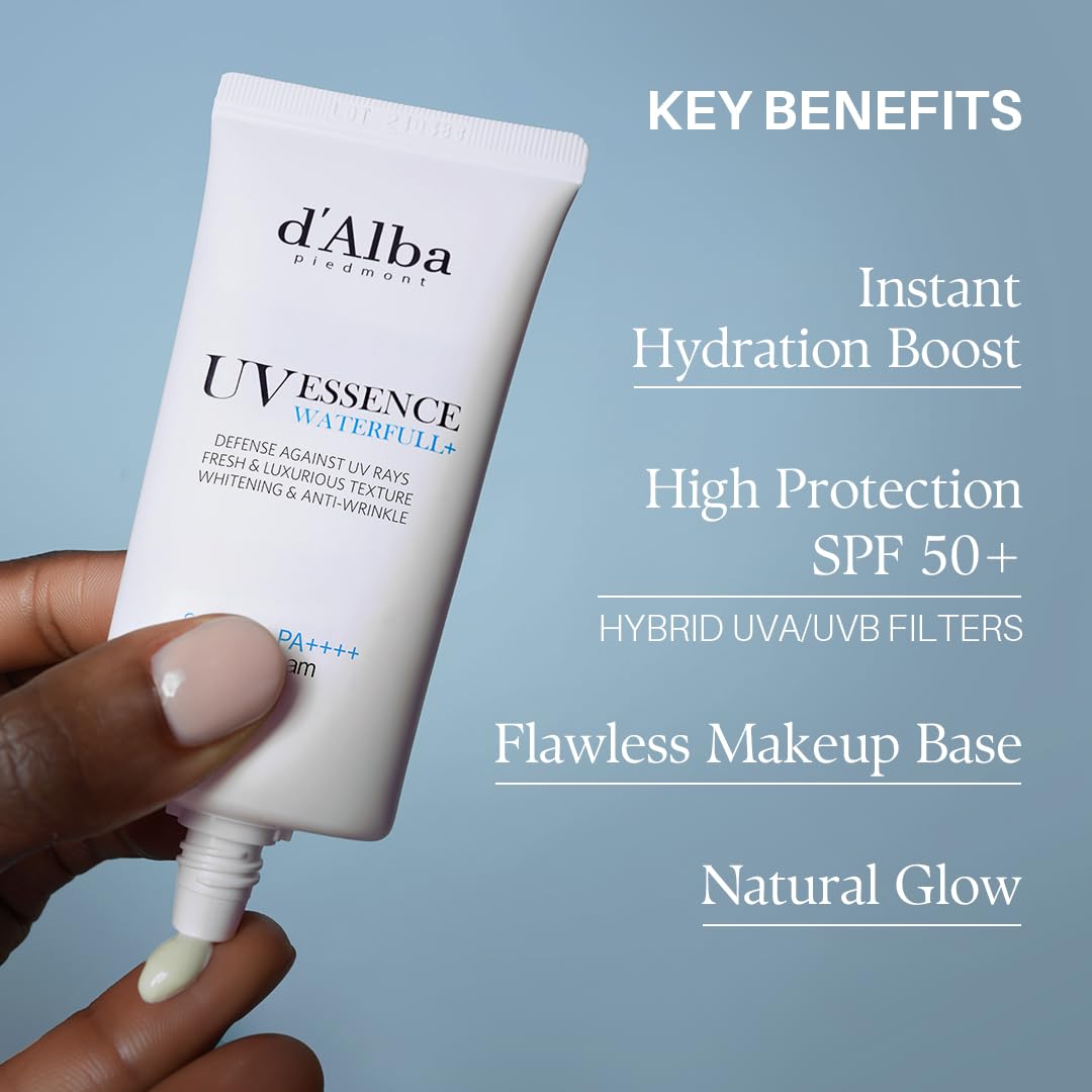 d'Alba Piedmont [ORIGINAL] UV Essence Sunscreen for Face SPF 50+ Face Moisturizer Korean Ultra Violet Protection White Truffle Sun Cream Hydrate Skin and Decrease Wrinkles