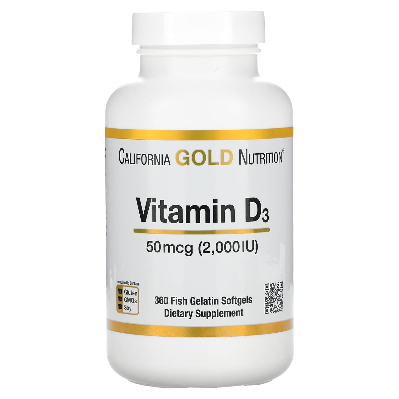 California Gold Nutrition Vitamin D3, 50 mcg (2,000 IU), 360 Fish Gelatin Softgels, 2 Pack