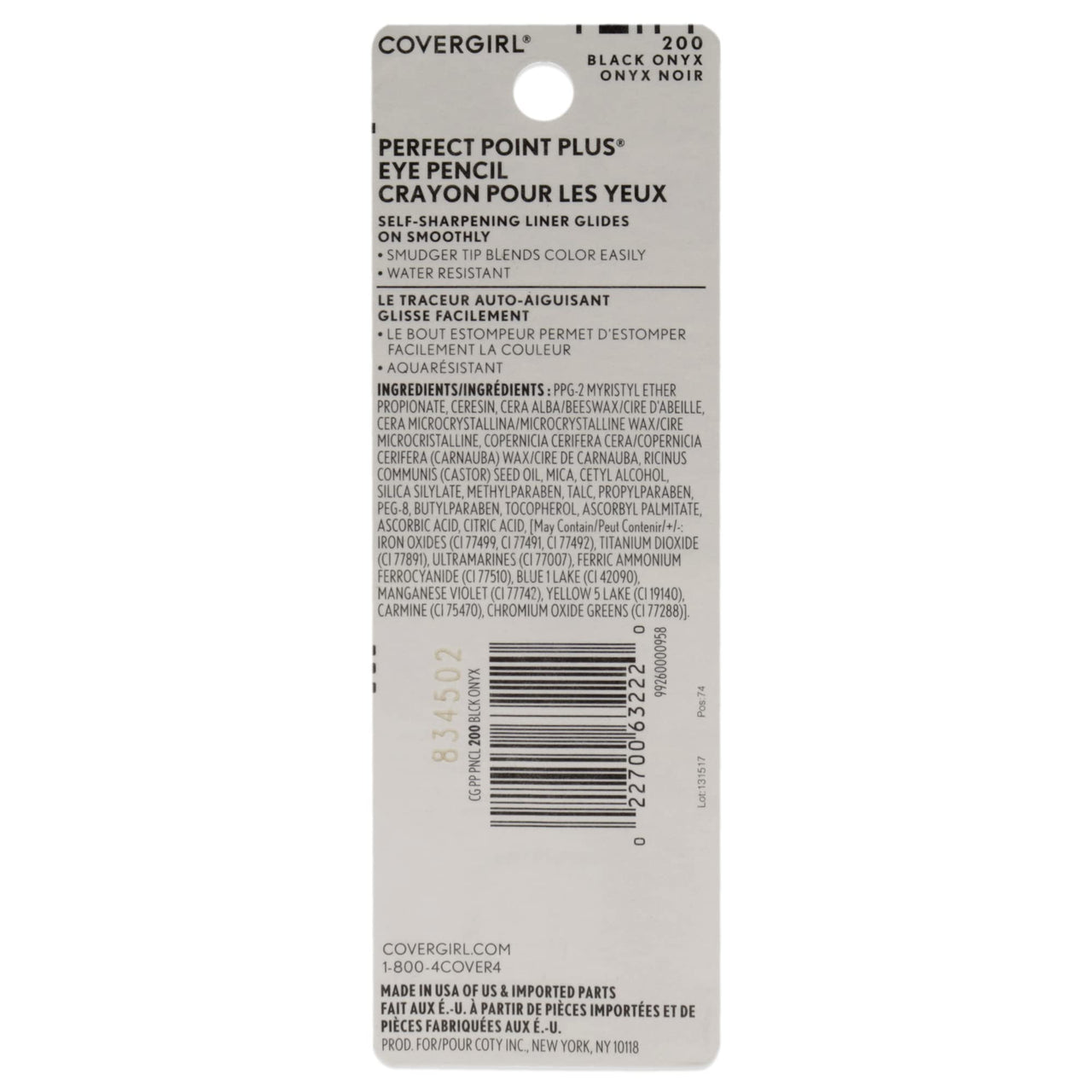 CoverGirl Perfect Point Plus Eyeliner Pencil, Black Onyx, Long-Lasting, Versatile Black Eyeliner, Soft Smudging Tip, No Sharpening Needed, Pack of 1
