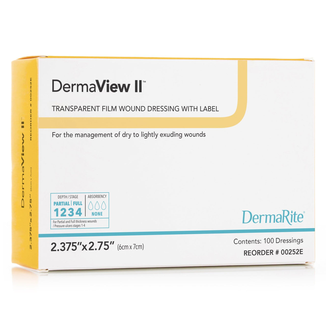 DermaRite's DermaView II, Transparent Film Dressing with Border - Frame Style Delivery, Sterile, Individually Wrapped, 2-3/7 in. x 2.75 in., 1 Count, 100 Packs, 100 Total