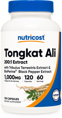 Thumbnail for Nutricost Tongkat Ali 1,000mg 120 Capsules - with Tribulus Terrestris and BioPerine, Vegetarian Caps, Non-GMO, Gluten Free, Potent Extract