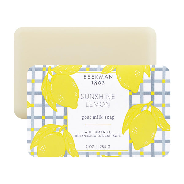 Beekman 1802 Goat Milk Body Soap Bar, Sunshine Lemon - Scented - 9 oz - Nourishes, Moisturizes & Hydrates - 100% Vegetable Soap with Lactic Acid - Good for Sensitive Skin - Cruelty Free