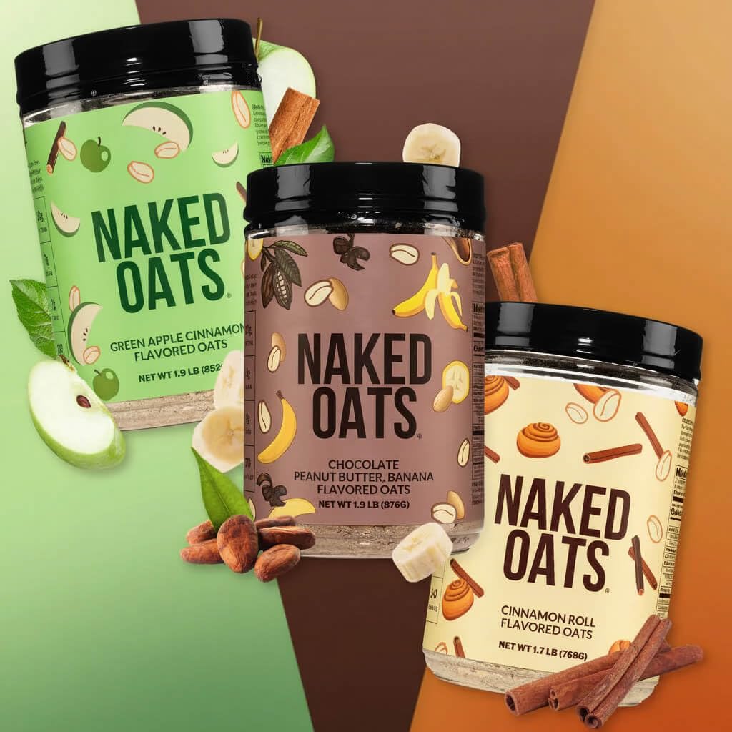 Naked Oats - Apple Cinnamon Overnight Oats, 20g Whey Protein, Gluten-Free Oatmeal Instant Breakfast or Shake, High Protein Oatmeal, High Fiber Breakfast Shake, Non GMO, No Soy - 12 Servings