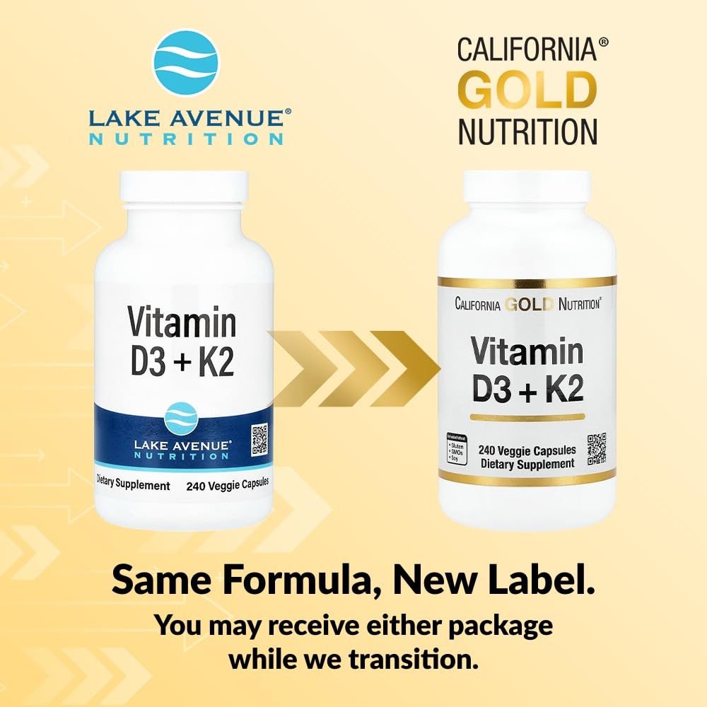 Lake Avenue Nutrition, Vitamin D3 + K2, 240 Veggie Capsules