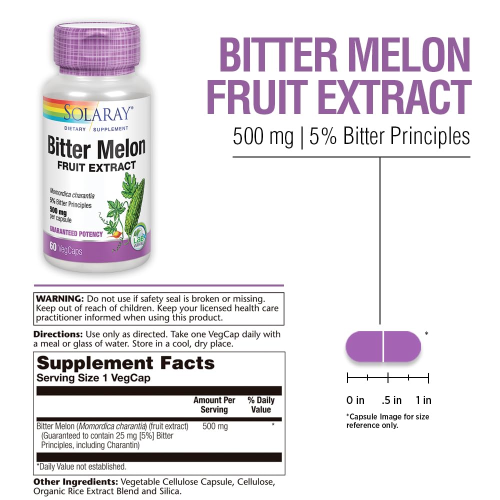 SOLARAY Bitter Melon Fruit Extract 500mg 5% Bitter Principles | Lab Verified | 60 VegCaps