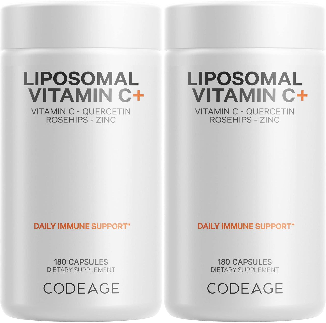 Codeage Liposomal Vitamin C 1500mg with Zinc, Elderberry, Citrus Bioflavonoids Grapefruit, Lemon, Orange Powder, Quercetin & Rose Hips Fruit – Vegan Supplement - Non-GMO, Vegan Pills - 2 Pack