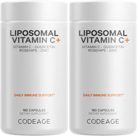 Thumbnail for Codeage Liposomal Vitamin C 1500mg with Zinc, Elderberry, Citrus Bioflavonoids Grapefruit, Lemon, Orange Powder, Quercetin & Rose Hips Fruit – Vegan Supplement - Non-GMO, Vegan Pills - 2 Pack
