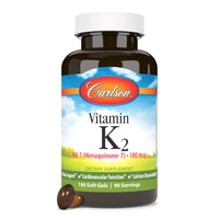 Thumbnail for Carlson - Vitamin K2 MK-7 (Menaquinone), 180 mcg, Bone Support, Calcium Bioavailability, K2 Vitamin, Vitamin K-2, 180 Softgels