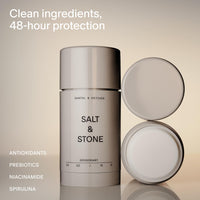 Thumbnail for Salt & Stone Aluminum Free Deodorant | Extra Strength 48 Hour Protection for Women & Men | Made with Seaweed Extracts, Niacinamide & Prebiotics | Santal & Vetiver