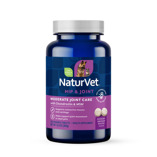 NaturVet Glucosamine DS Plus Level 2 Moderate Care Joint Support Supplement for Dogs and Cats, Chewable Tablets Time Release, Made in The USA, 120 Count