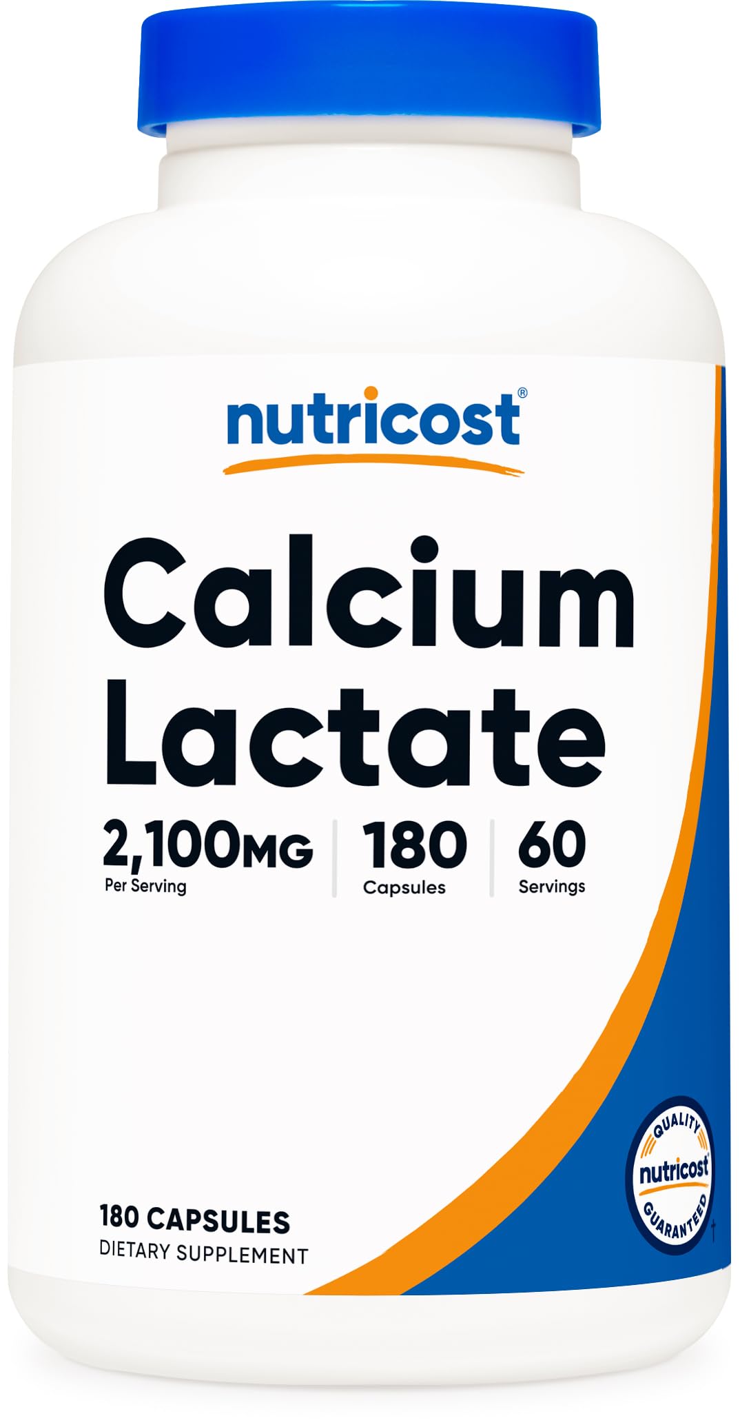 Nutricost Calcium Lactate 2,100mg; 180 Capsules - Vegan, Non-GMO and Gluten Free, 60 Servings