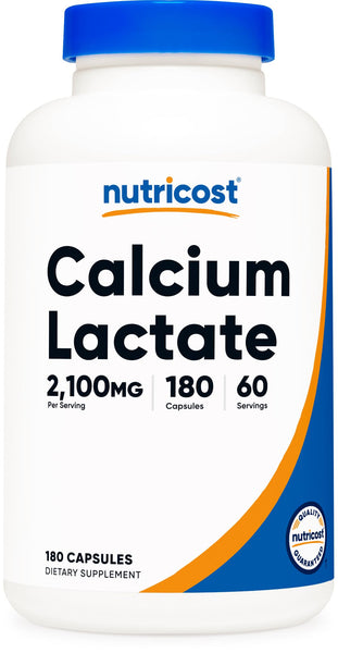 Nutricost Calcium Lactate 2,100mg; 180 Capsules - Vegan, Non-GMO and Gluten Free, 60 Servings
