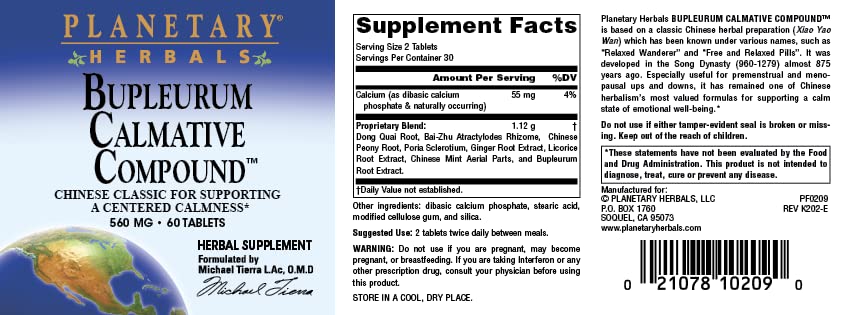 Planetary Herbals Bupleurum Calmative Compound Tablets, 60 Count